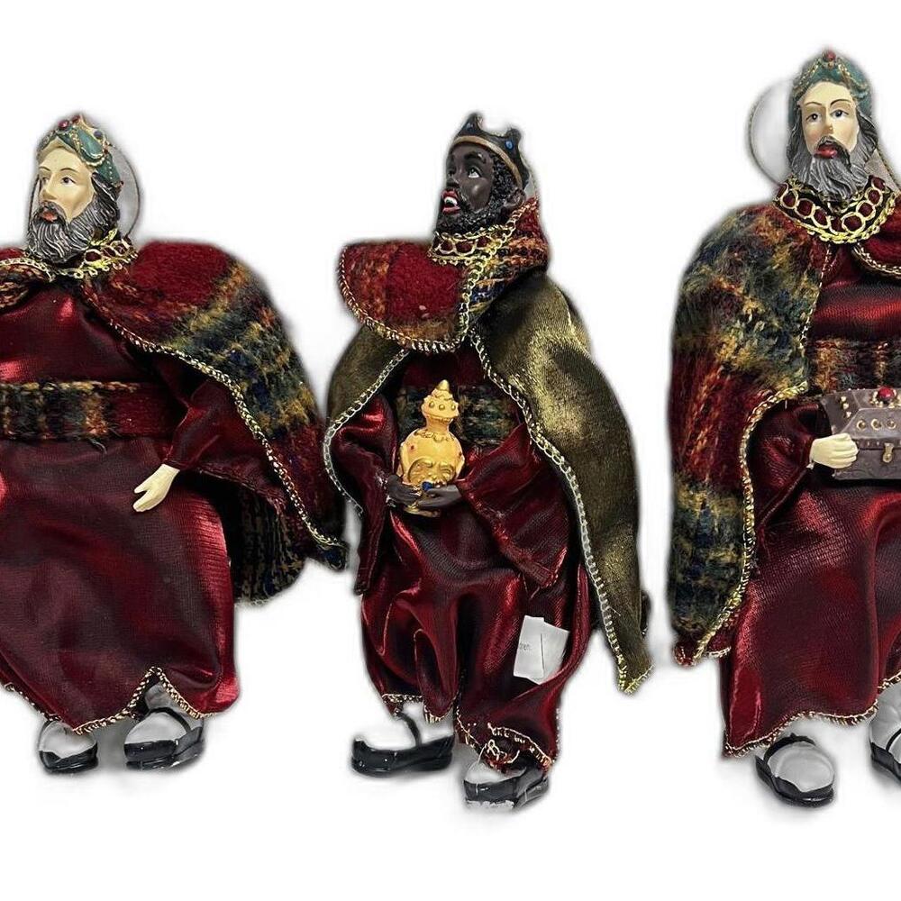 3 Kings Nativity Figurines  Ornaments- Handcrafted Holiday Vintage Decor 7"